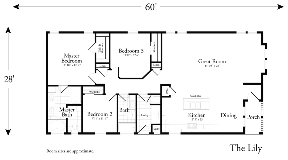 3 bedroom floor plan manufactured home